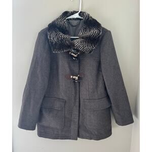 Ennio Ricci Women's Gray Wool Cashmere Toggle Coat Faux Fur Collar Made in Italy